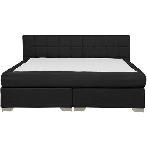 Modern Fabric EU Super King Size Divan Bed 6ft Black Linen Buttoned Admiral