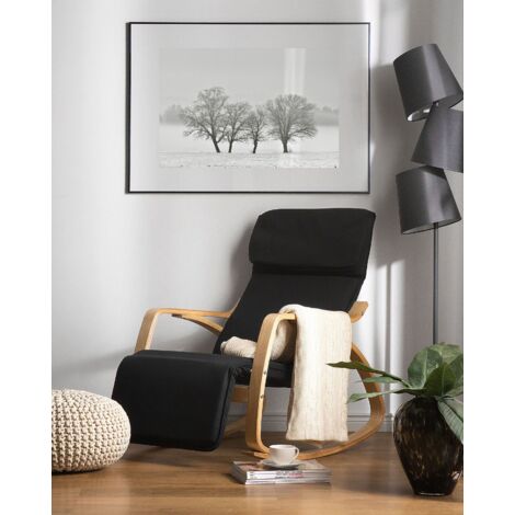 Modern Lounge Rocking Chair Black Fabric Birch Wood Legs Weston