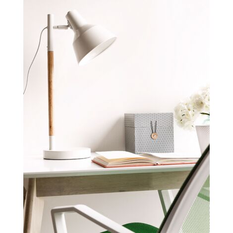 Modern Minimalistic Table Desk Bedside Lamp Light Wood with White Aldan