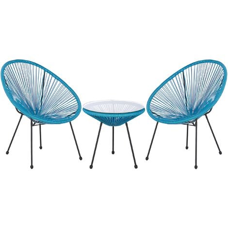 Mid Century Modern Garden Bistro Set Table and Chairs 3 Piece Blue Acapulco II - Blue