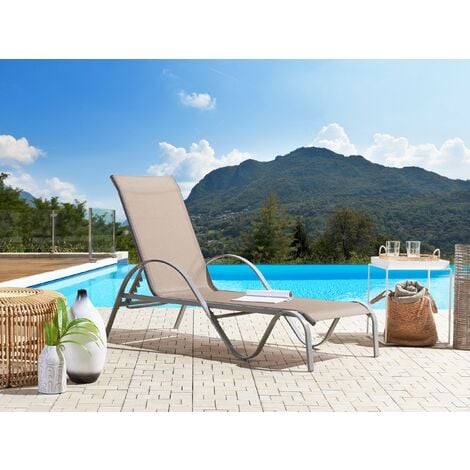 Garden Sun Lounger Reclining Backrest Textiline Steel Frame Light Brown ...