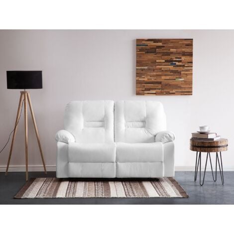 Modern Faux Leather Recliner Sofa Manual Reclining Padded 2 Seater White Bergen