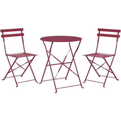 Outdoor Patio 3 Piece Bistro Set Burgundy Red Steel Round Table and Chairs Fiori