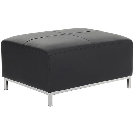 Modern Leather Ottoman Black Cowhide Stainless Steel Legs Oslo