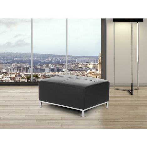 Modern Leather Ottoman Black Cowhide Stainless Steel Legs Oslo