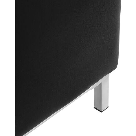 Modern Leather Ottoman Black Cowhide Stainless Steel Legs Oslo