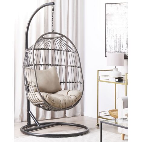 Metal wicker outdoor hanging deals chair with cushion