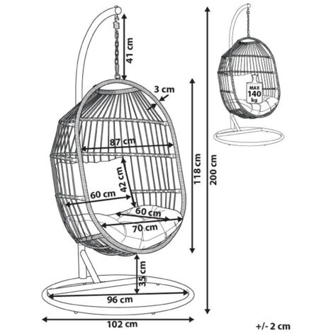 Hanging Egg Chair Beige Boho Rope Steel Stand Wicker Soft Cushion Alba