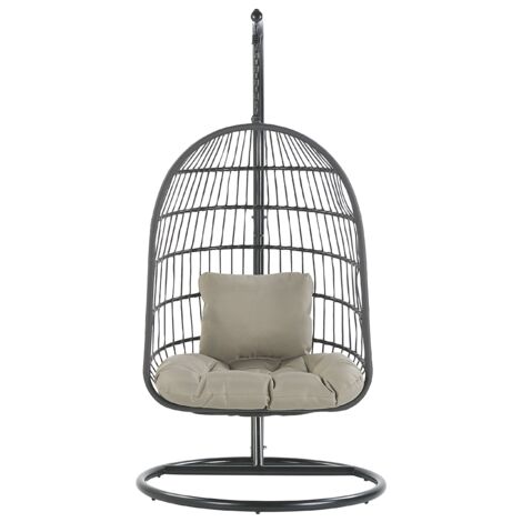 Hanging Swing Chair Black Boho Rope Steel Stand Chain Soft Cushion ALLERA