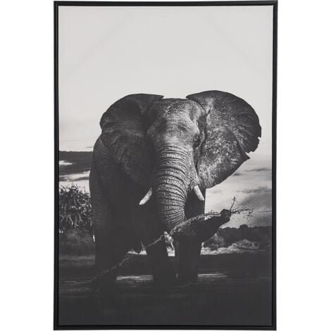 Framed Canvas Wall Art Elephant Print 63 x 93 cm Animal Motif Grey Nibbia