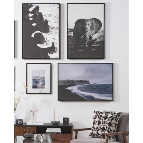Framed Canvas Wall Art Elephant Print 63 x 93 cm Animal Motif Grey Nibbia