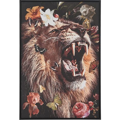 Framed Canvas Wall Art Lion Print 63 x 93 cm Animal Motif Multicolour Marradi