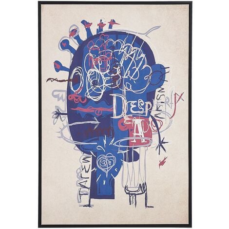 Framed Canvas Print Wall Art 63 x 93 cm Abstract Motif Blue and Beige Treppio