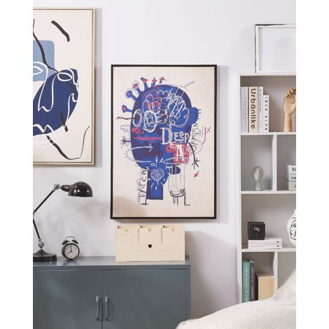 Framed Canvas Print Wall Art 63 x 93 cm Abstract Motif Blue and Beige Treppio