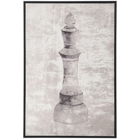 Framed Canvas Print Wall Art Chess Pawn 63 x 93 cm Grey Budrio