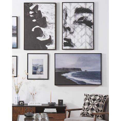 Framed Canvas Print Wall Art 63 x 93 cm Woman Face Portrait Grey Errano