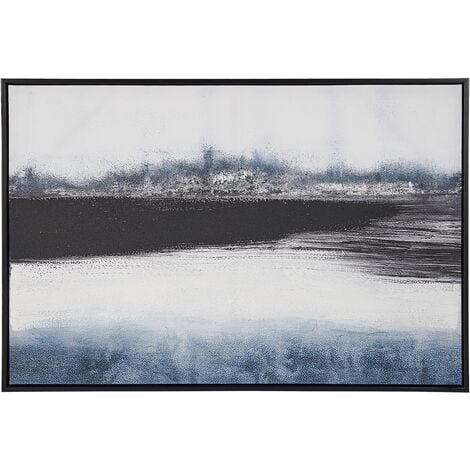 Framed Canvas Wall Art Print 93 x 63 cm Landscape Blue and Black Azeglio
