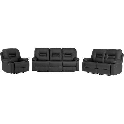 Modern Faux Leather Recliner Sofa Set 3 Seater 2 Seater Armchair Black Bergen