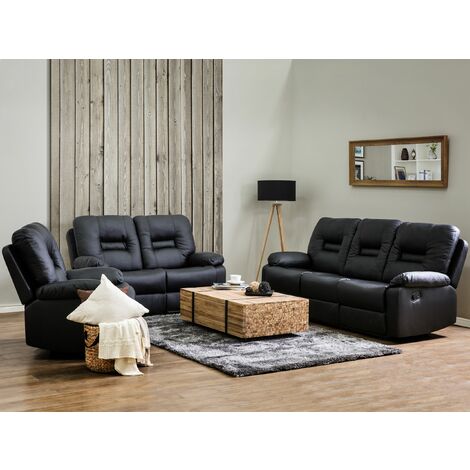 Modern Faux Leather Recliner Sofa Set 3 Seater 2 Seater Armchair Black Bergen