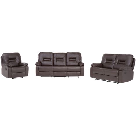 Manual Recliner Living Room Set 6 Seater BERGEN Faux Leather Brown (1/5)