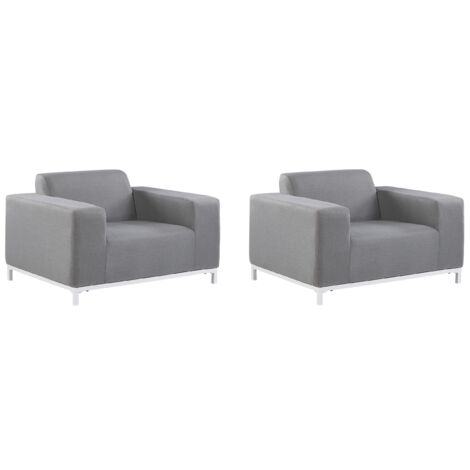 Set of 2 Modern Outdoor Indoor Armchairs Grey Fabric White Legs Rovigo