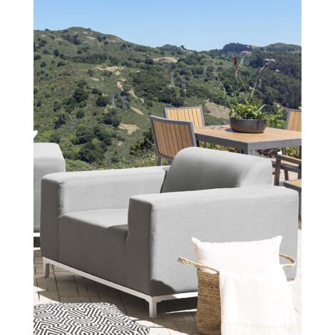Set of 2 Modern Outdoor Indoor Armchairs Grey Fabric White Legs Rovigo