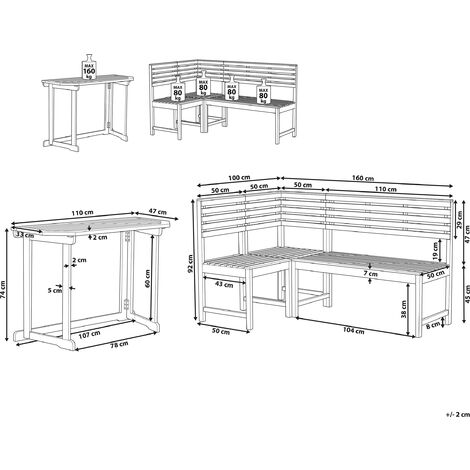 Modular Balcony Furniture Set Corner Bench Foldable Table Acacia Wood Treia