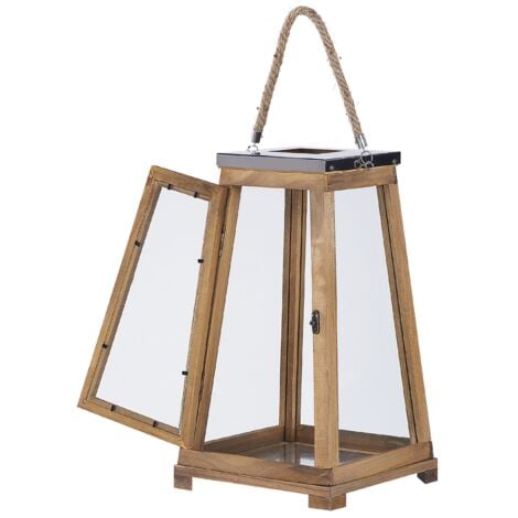 Pine Wood Decorative Lantern With Doors Accessory Candle Lamp 39 Cm 