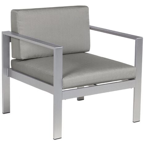 Minimalistic Modern Garden Outdoor Armchair Silver Frame Dark Grey Seat Salerno