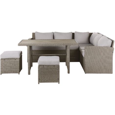 Garden Lounge Set with Table and Ottoman 5 Seater BARDI with Cushions PE Rattan Taupe (1/5)