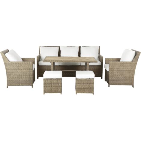 Garden Lounge Set with Table and Ottoman 5 Seater FONTI with Cushions PE Rattan Brown (1/5)
