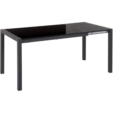 Beliani – Extending dining table rectangular 120/160 x 80 cm – Black MDF top with glossy lacquer finish – Metal legs – Seats up to 6 people (1/5)