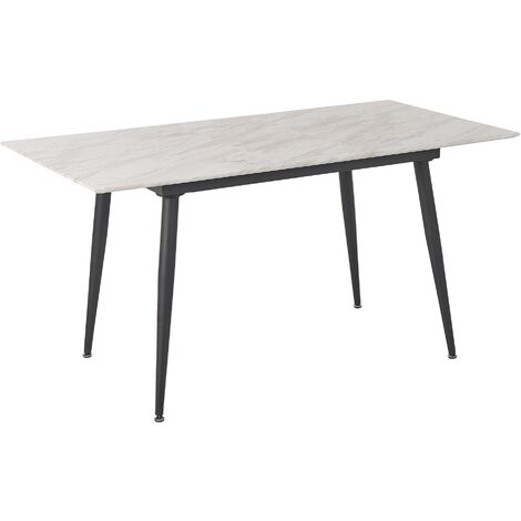 Extending Dining Table 120/150x80cm MDF Marble Effect with Black Iron Legs Eftalia