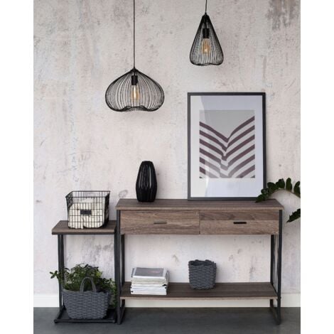 Modern Pendant Lamp Ceiling Light Wire Metal Cage Shade Black Conca