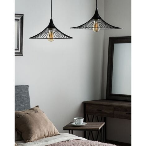 Modern Contemporary Pendant Ceiling Lamp Light Wire Shade Black Giona