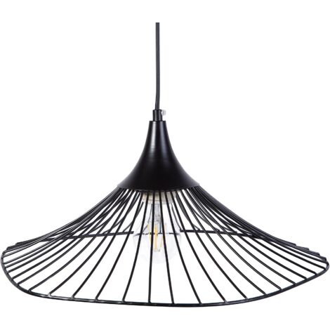 Modern Contemporary Pendant Ceiling Lamp Light Wire Shade Black Giona