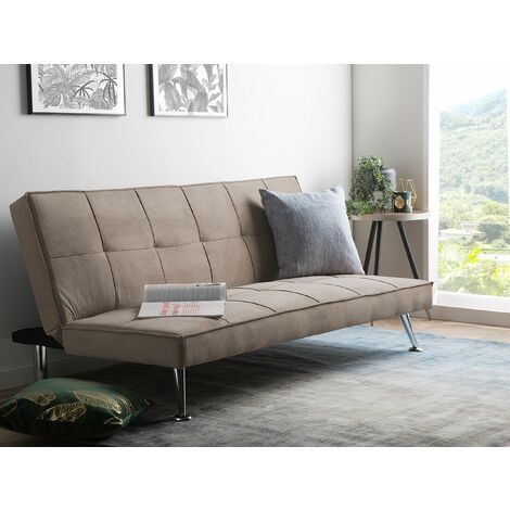 Modern Fabric Sofa Bed Polyester Armless Reclining Convertible Solid Wood Beige Hasle II