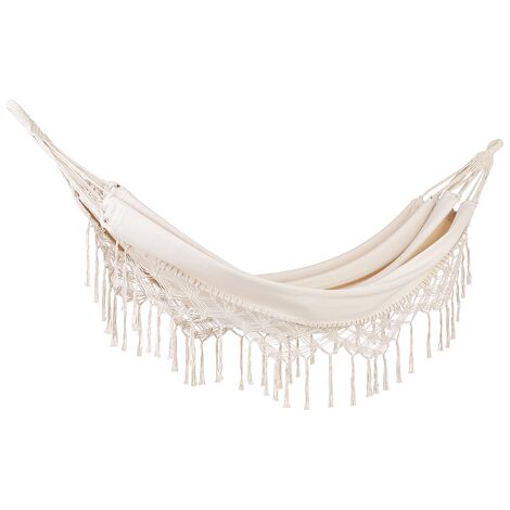 Indoor Outdoor Boho Style Hanging Hammock Swing Cotton Seat Beige Rocca
