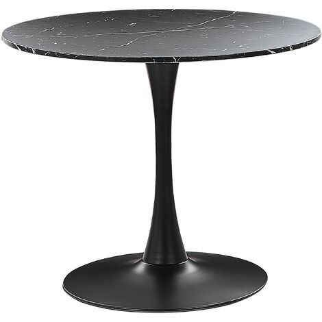 Dining Table Industrial Black Marble with Black Round MDF Metal Base 90 cm Boca
