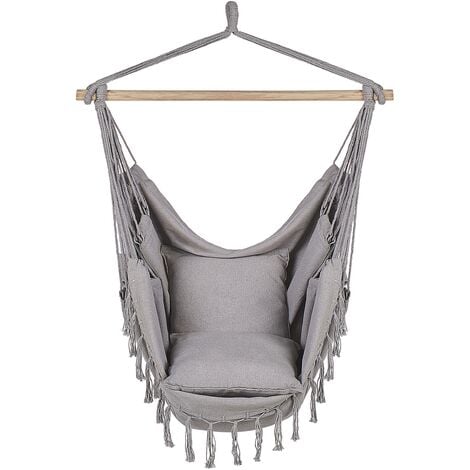 Indoor Outdoor Boho Hanging Hammock Swing Chair Cotton Seat Light Grey Bonea