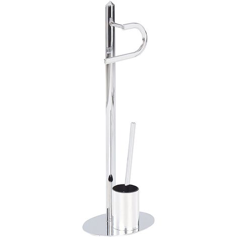 Modern Freestanding Toilet Paper Holder and Brush Stand Steel Silver Sarto