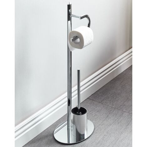 Modern Freestanding Toilet Paper Holder and Brush Stand Steel Silver Sarto