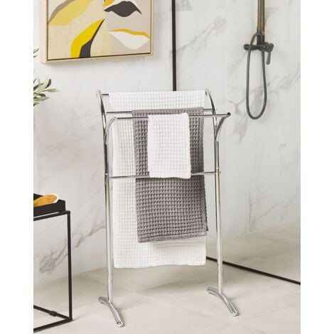 Bathroom Accessories Towel Stand Rack Steel 3 Rails Glossy Silver Yopal