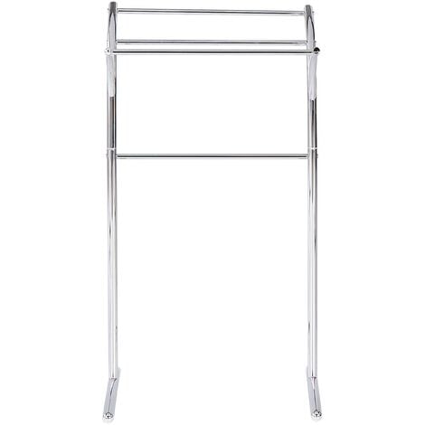 Bathroom Accessories Towel Stand Rack Steel 3 Rails Glossy Silver Yopal
