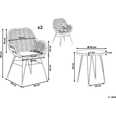 Modern 3PC Poly Rattan Bistro Set Weave Tempered Glass Top Tropea II