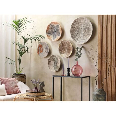 Set of 5 Seagrass Wall Baskets Decorative Plates Handwoven Natural Parore