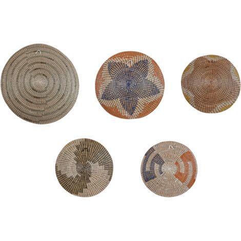 Set of 5 Seagrass Wall Baskets Decorative Plates Handwoven Natural Parore