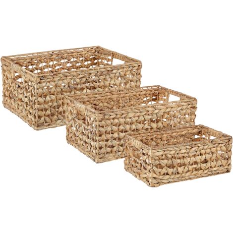 Set of 3 Water Hyacinth Basket with Handles Natural Woven Accessory Minnow