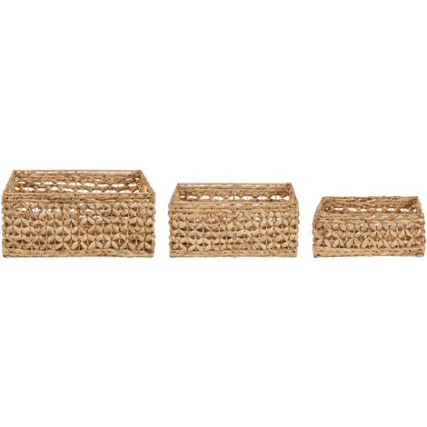 Set of 3 Water Hyacinth Basket with Handles Natural Woven Accessory Minnow