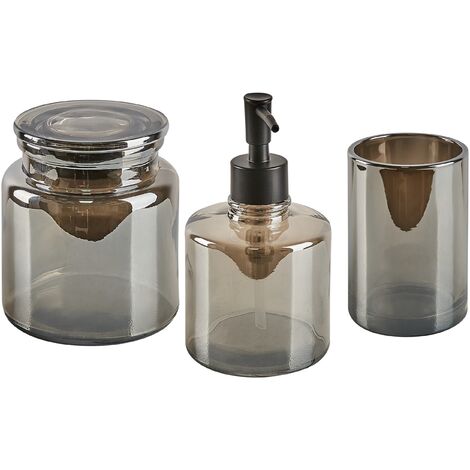 3-Piece Bathroom Accessories Set Glass Glamour Style Grey Managua